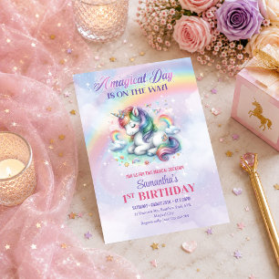 Enchanted Unicorn Magical Day Pastel Birthday Invi Invitation