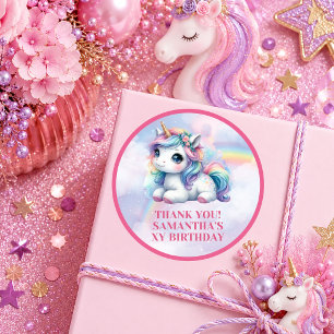 Enchanted Unicorn Pastel Girl Birthday Party Stick Classic Round Sticker