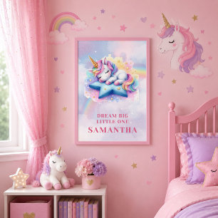 Enchanted Unicorn Pink Purple Girl Birthday Poster