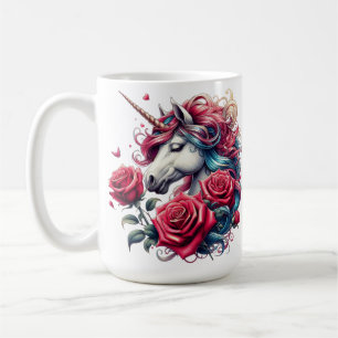 Enchanted Unicorn with Roses: A Symphony of Elegan Coffee Mug