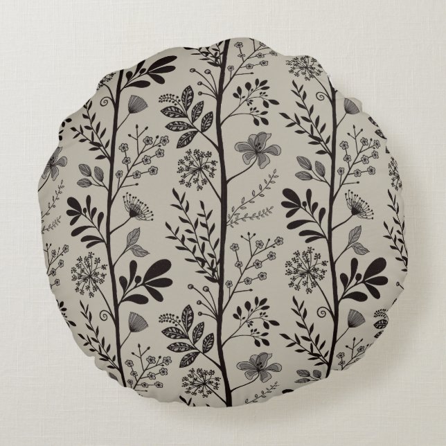 Enchanted Vertical Garden Reverie XL black beige Round Cushion (Back)