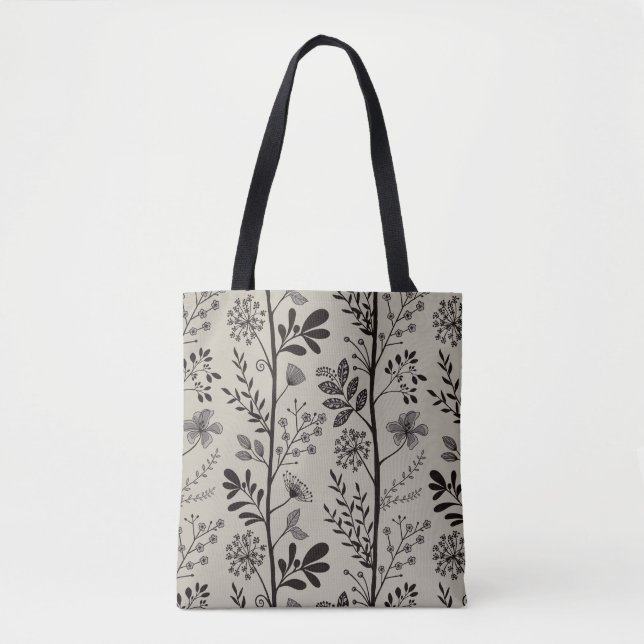 Enchanted Vertical Garden Reverie XL black beige Tote Bag (Front)