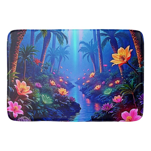 Enchanted Vibrant River Forest Dream Bath Mat (Front)