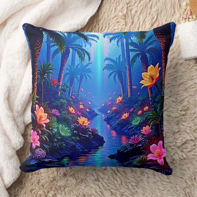 Enchanted Vibrant River Forest Dream Cushion (Blanket)