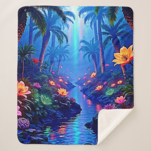Enchanted Vibrant River Forest Dream Sherpa Blanket
