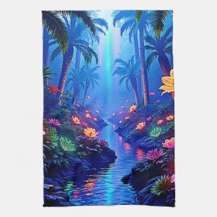Enchanted Vibrant River Forest Dream Tea Towel