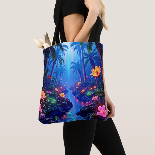 Enchanted Vibrant River Forest Dream Tote Bag (Close Up)