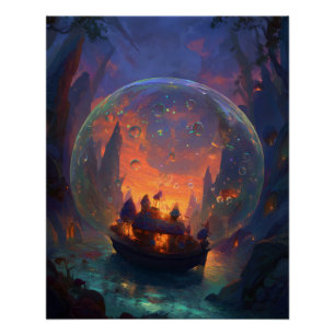 Enchanted Village Aglow in Crystal Bubble Poster