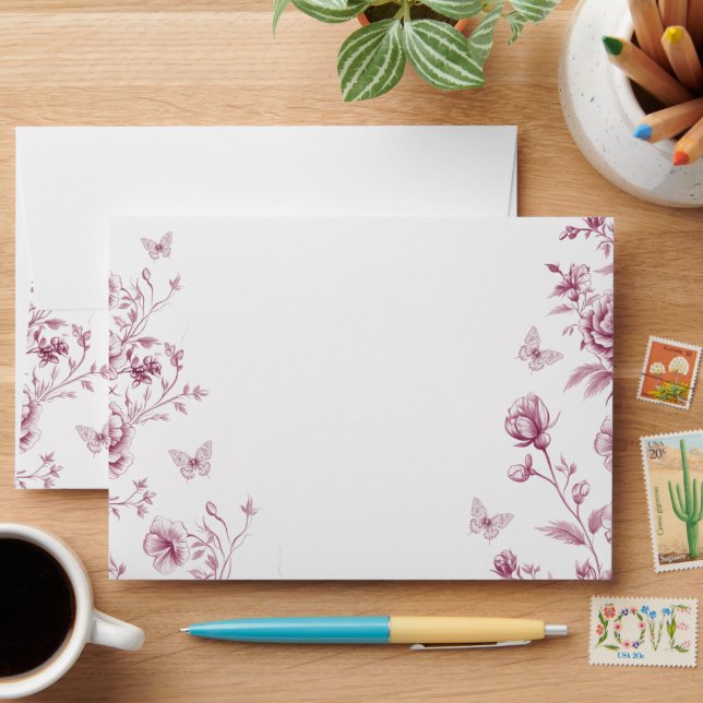 Enchanted Vintage Dusty Rose & Pink Wedding Envelope (Desk)