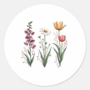 Enchanted Vintage Floral Plant Foxglove Daisy Tuli Classic Round Sticker
