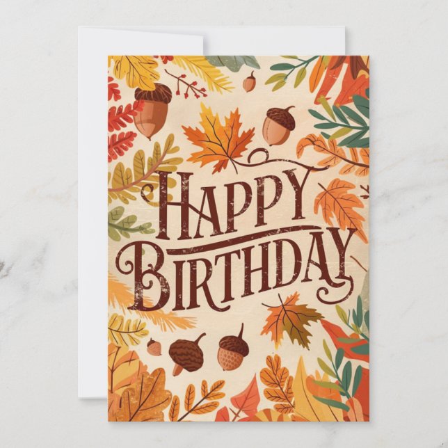 Enchanted Warm Woodland Autumn Fall Happy Birthday Card (Front)