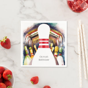 Enchanted Watercolor Custom Bowling Birthday Napkin