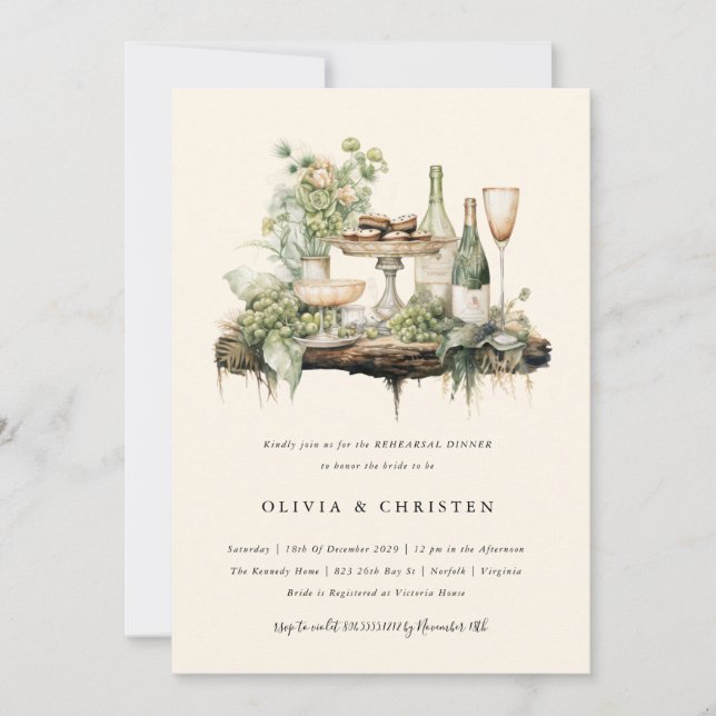Enchanted Watercolor Forest Boho Rehearsal Dinner  Invitation (Front)