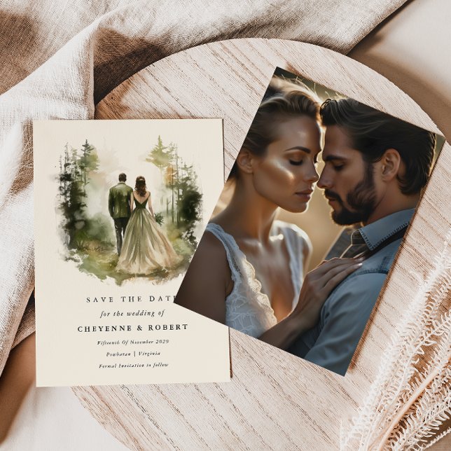 Enchanted Watercolor Forest Photo Save the Date Invitation (Enchanted Forest Photo Save the Date )