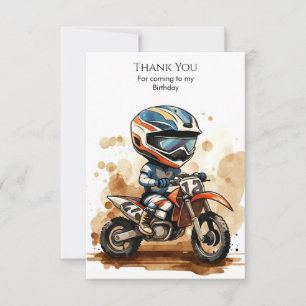 Enchanted Watercolor Motorcycle Birthday Thank You Card