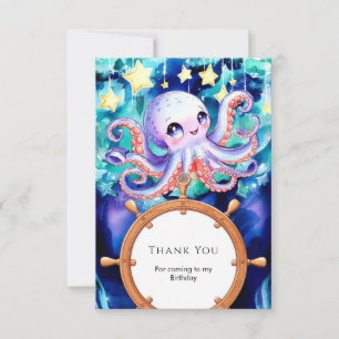 Enchanted Watercolor Octopus Birthday Thank You Card