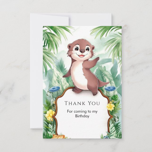 Enchanted Watercolor Otter Birthday Thank You Card (Front)