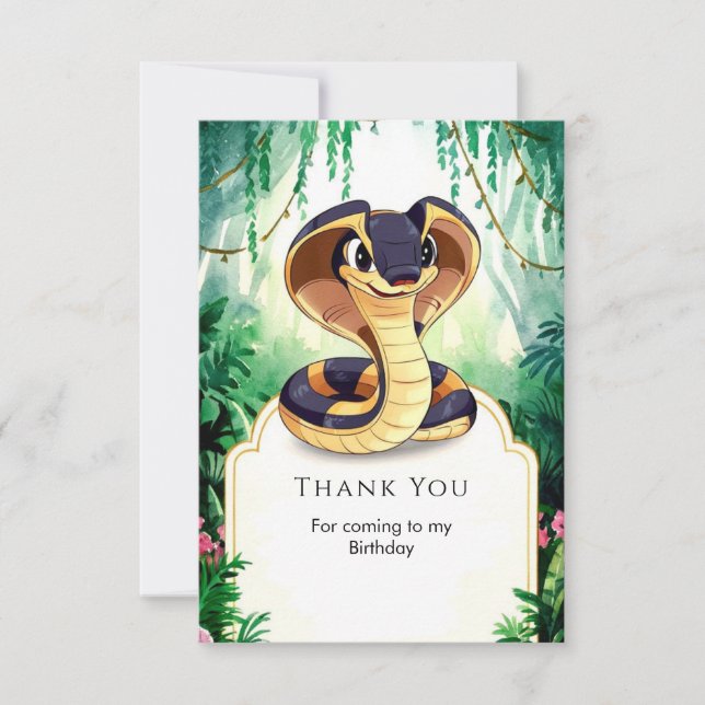 Enchanted Watercolor Snake Birthday Thank You Card (Front)
