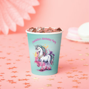 Enchanted Watercolor Unicorn Birthday Party Paper Cups