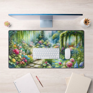 Enchanted Waterfall Garden Lily Pond Desk Mat