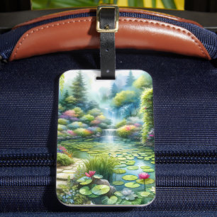 Enchanted Waterfall Garden Lily Pond Luggage Tag