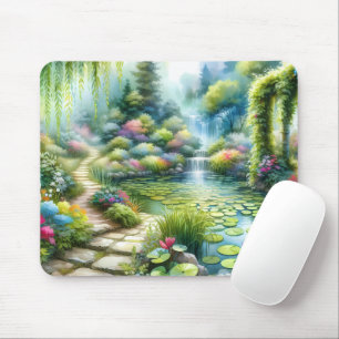 Enchanted Waterfall Garden Lily Pond Mouse Pad