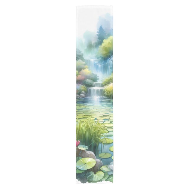 Enchanted Waterfall Garden Lily Pond Short Table Runner (Front)