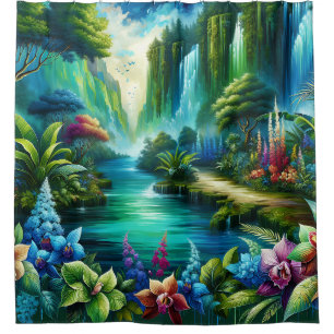 "Enchanted Waterfall Oasis" Shower Curtain