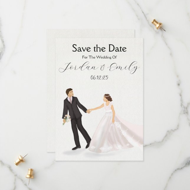 Enchanted Wedding Illustrated Couple Save The Date (Front/Back In Situ)