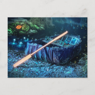 Enchanted Welsh Coracle - Bioluminescent Art Postcard