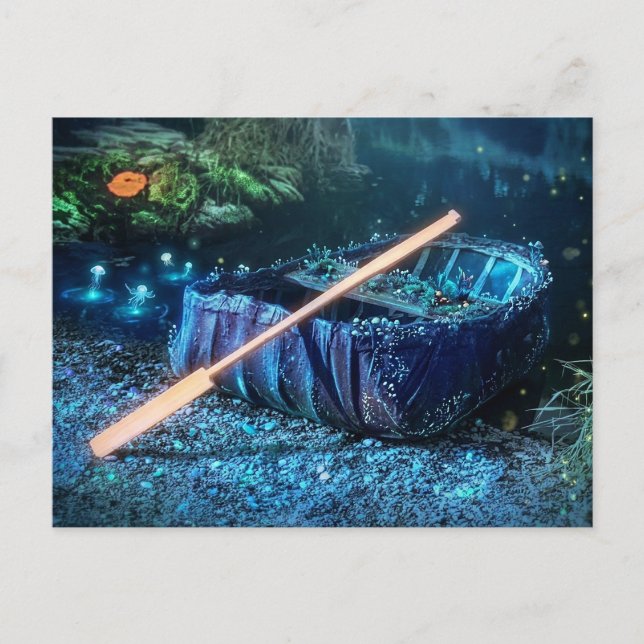 Enchanted Welsh Coracle - Bioluminescent Art Postcard (Front)