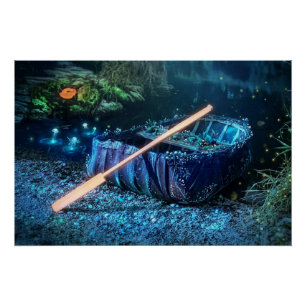 Enchanted Welsh Coracle - Bioluminescent Art Poster