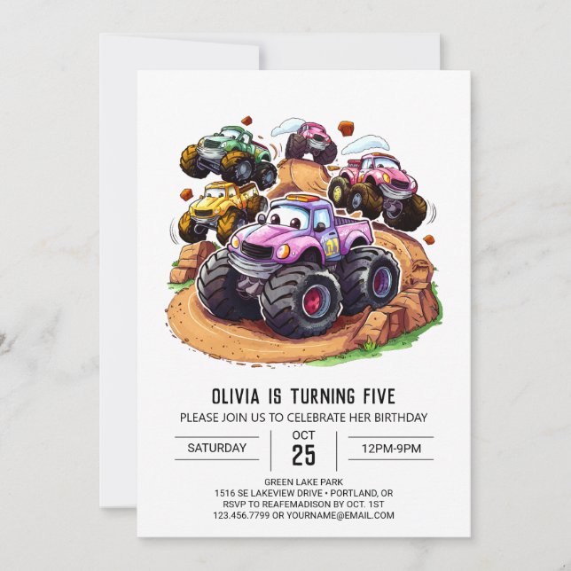 Enchanted Wheels Monster Truck Birthday Invitation (Front)