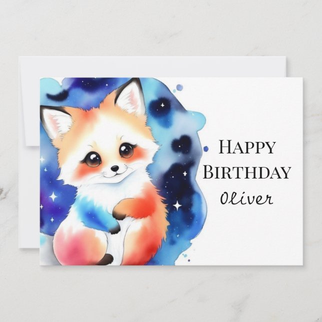 Enchanted Whimsical Fox Birthday Card (Front)