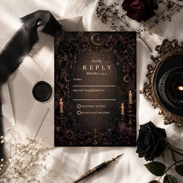 Enchanted Whimsy Goth Wedding RSVP Card (Creator Uploaded)