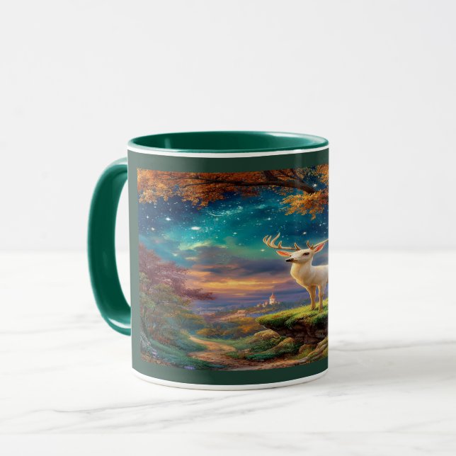 Enchanted White Stag Magical Forest Mug (Front Left)