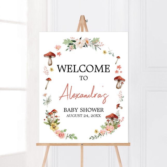 Enchanted Wildflower Mushroom Baby Shower Welcome Poster (Enchanted Mushroom Baby Shower Welcome Sign)
