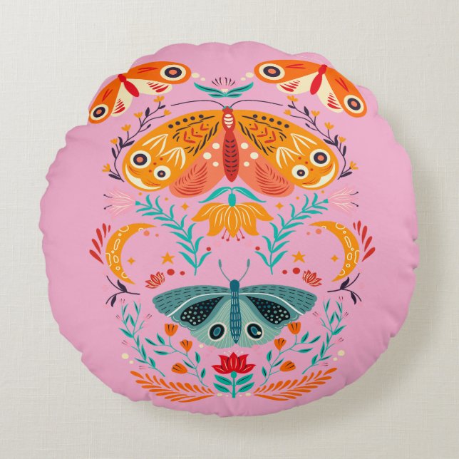 Enchanted Wings Magical Moth Butterfly Round Cushion (Front)