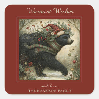 Enchanted Winter Bear Square Sticker