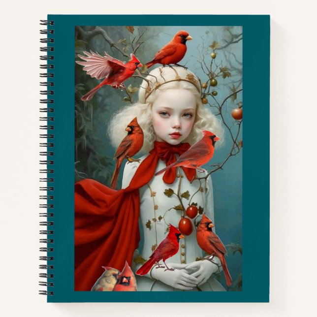 "Enchanted Winter Cardinal – Fantasy Spiral Notebo Notebook (Front)