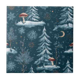 Enchanted Winter Forest Night Pattern (1) Ceramic Tile
