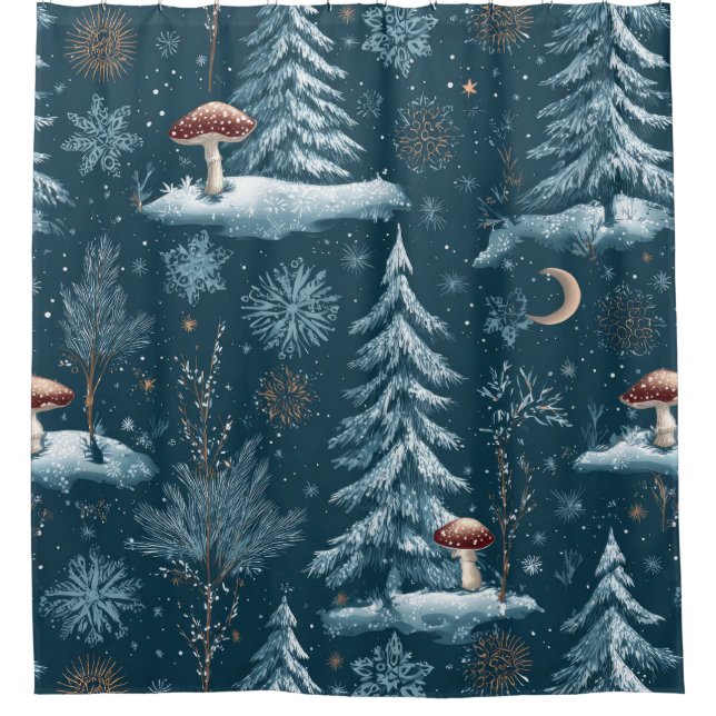 Enchanted Winter Forest Night Pattern (1) Shower Curtain (Front)