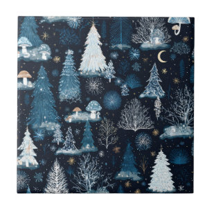 Enchanted Winter Forest Night Pattern (3) Ceramic Tile
