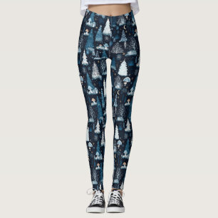 Enchanted Winter Forest Night Pattern (3) Leggings