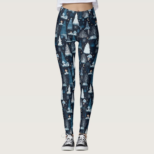 Enchanted Winter Forest Night Pattern (3) Leggings (Front)