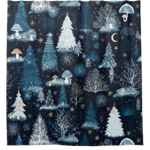 Enchanted Winter Forest Night Pattern (3) Shower Curtain