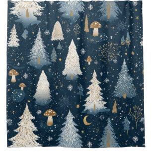 Enchanted Winter Forest Night Pattern (4) Shower Curtain