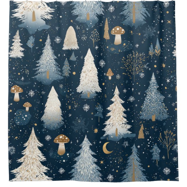 Enchanted Winter Forest Night Pattern (4) Shower Curtain (Front)