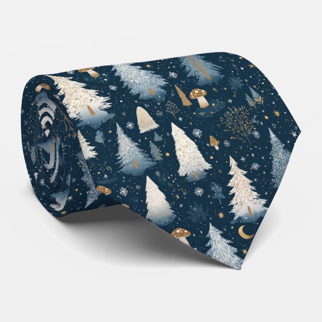 Enchanted Winter Forest Night Pattern (4) Tie (Rolled)