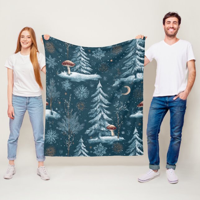 Enchanted Winter Forest Night Pattern Fleece Blanket (In Situ)